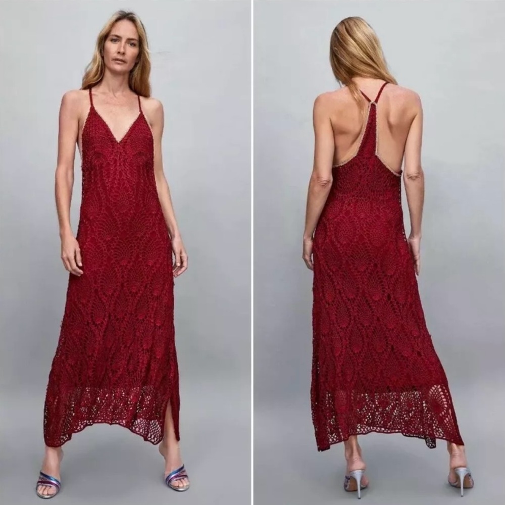 Zara Limited Edition Crochet Midaxi Dress Size S